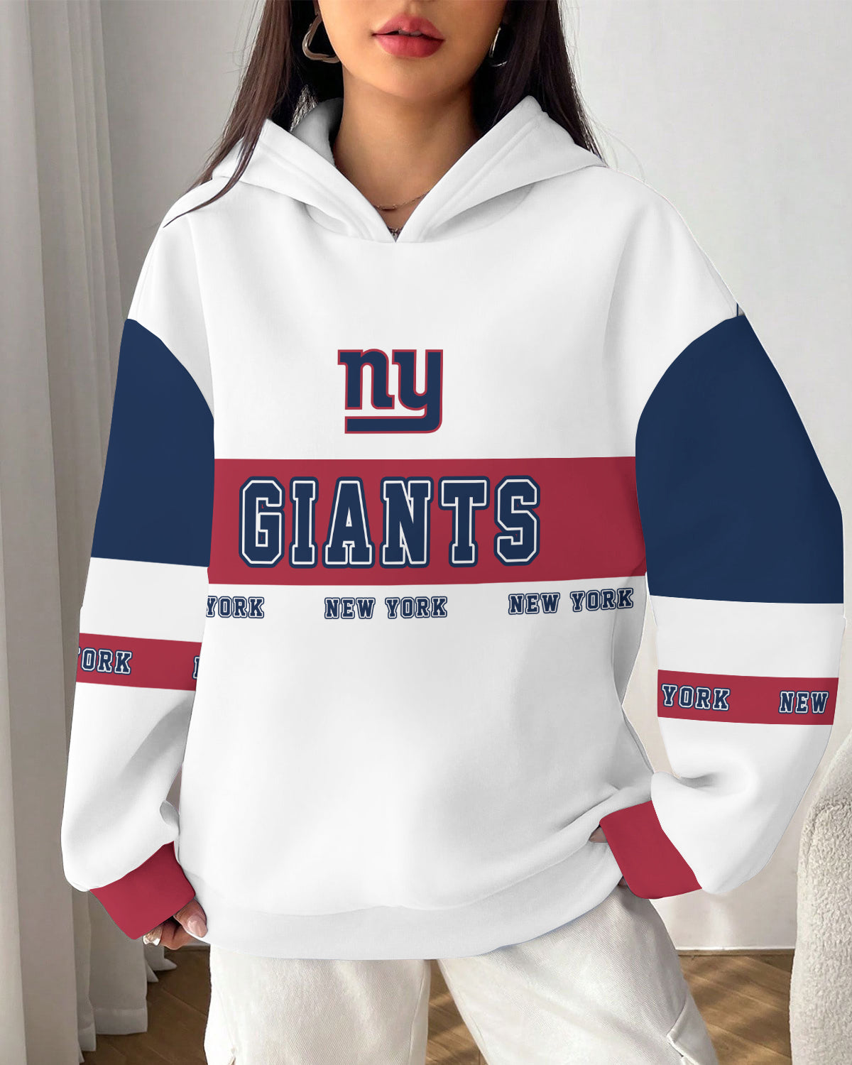 New York Giants Printed Hooded Pocket Pullover Hoodie AZBTPH000107