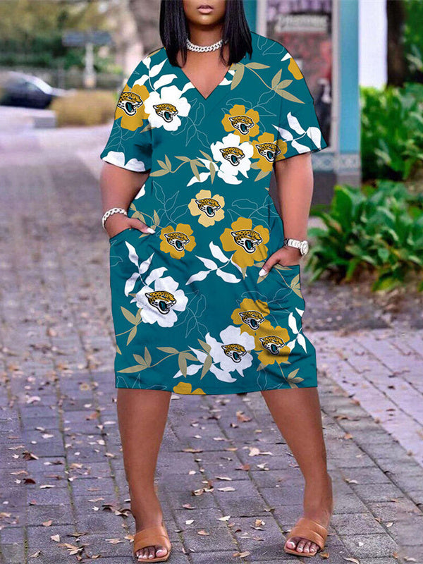 Jacksonville Jaguars V-neck Casual Pocket Dress Limited Edition AZBTVCPD000095