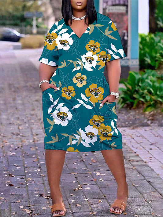 Jacksonville Jaguars V-neck Casual Pocket Dress Limited Edition AZBTVCPD000095