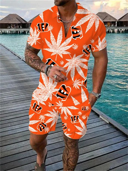 Cincinnati Bengals Zip Polo Shirt And Shorts Men AZPLZ189