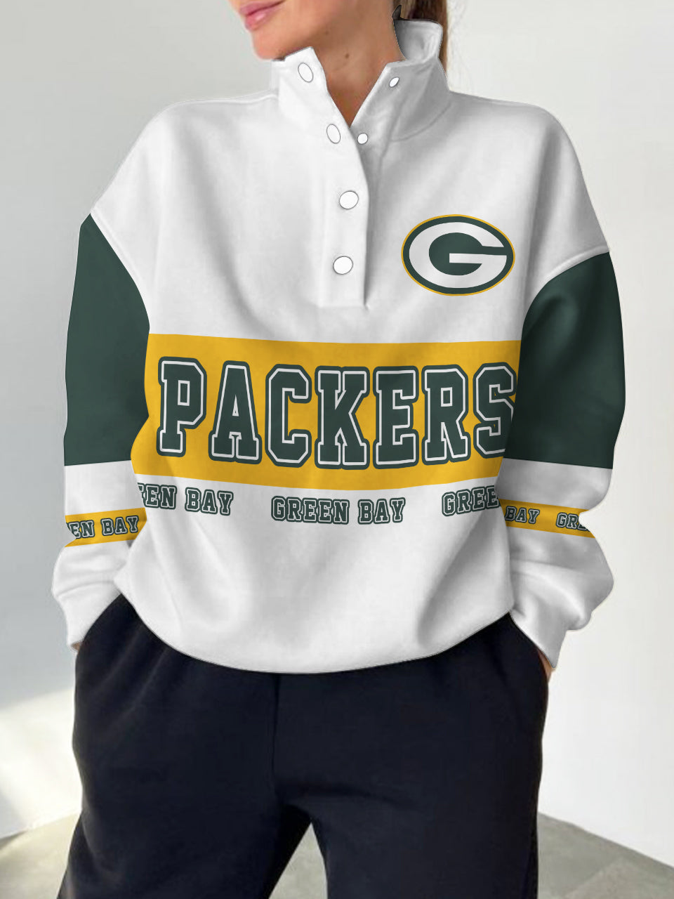 Green Bay Packers Casual Colorful Stand Collar Sweatshirt AZBTSCSW000446