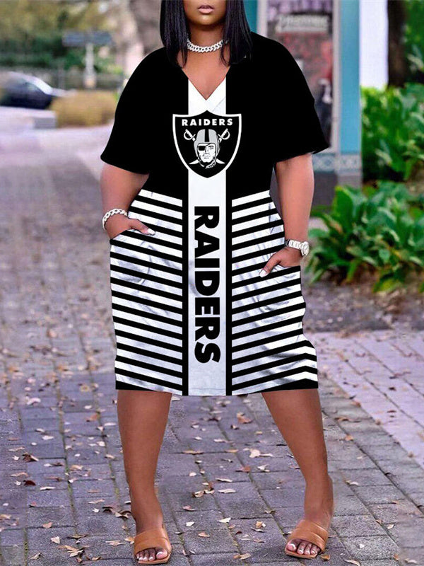 Las Vegas Raiders V-neck Casual Pocket Dress Limited Edition AZBTVCPD000083