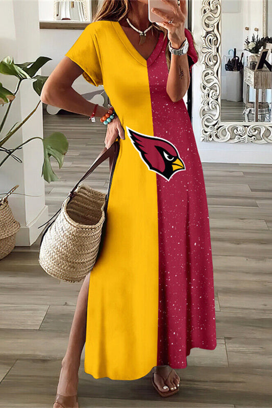 Arizona Cardinals V-Neck Side Slit Long Dress AZBTVSD000377
