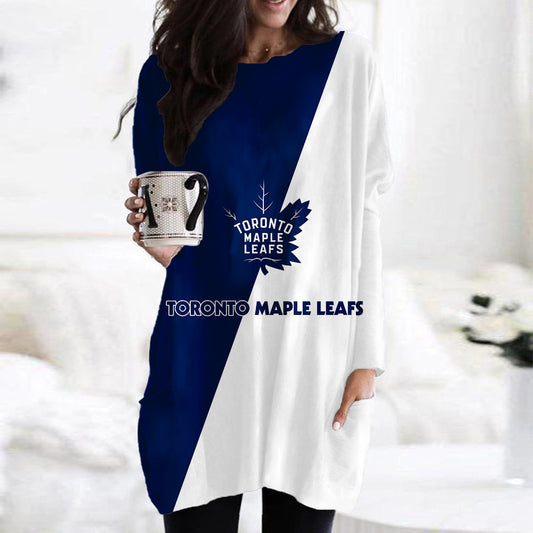 Toronto Maple Leafs Casual Long Sleeve Pocket Dress AZBTLSPD000091