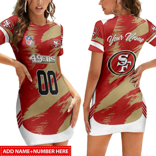 San Francisco 49ers Personalized Short Sleeve Bodycon Mini Dress BGCSD467