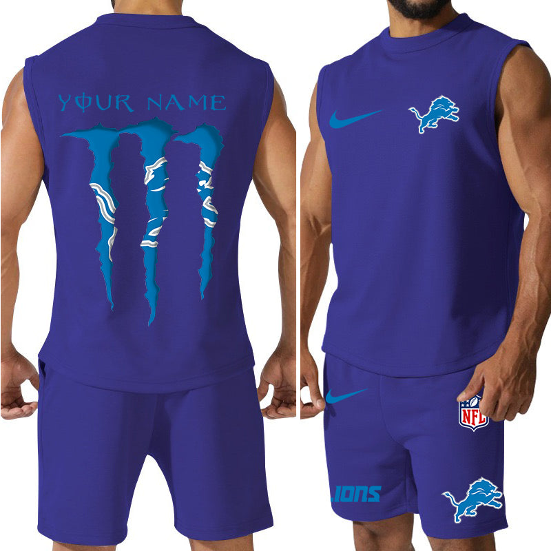 Detroit Lions Colorful Combo Men Jersey Tank Top and Shorts AZBTCMJTTS000016