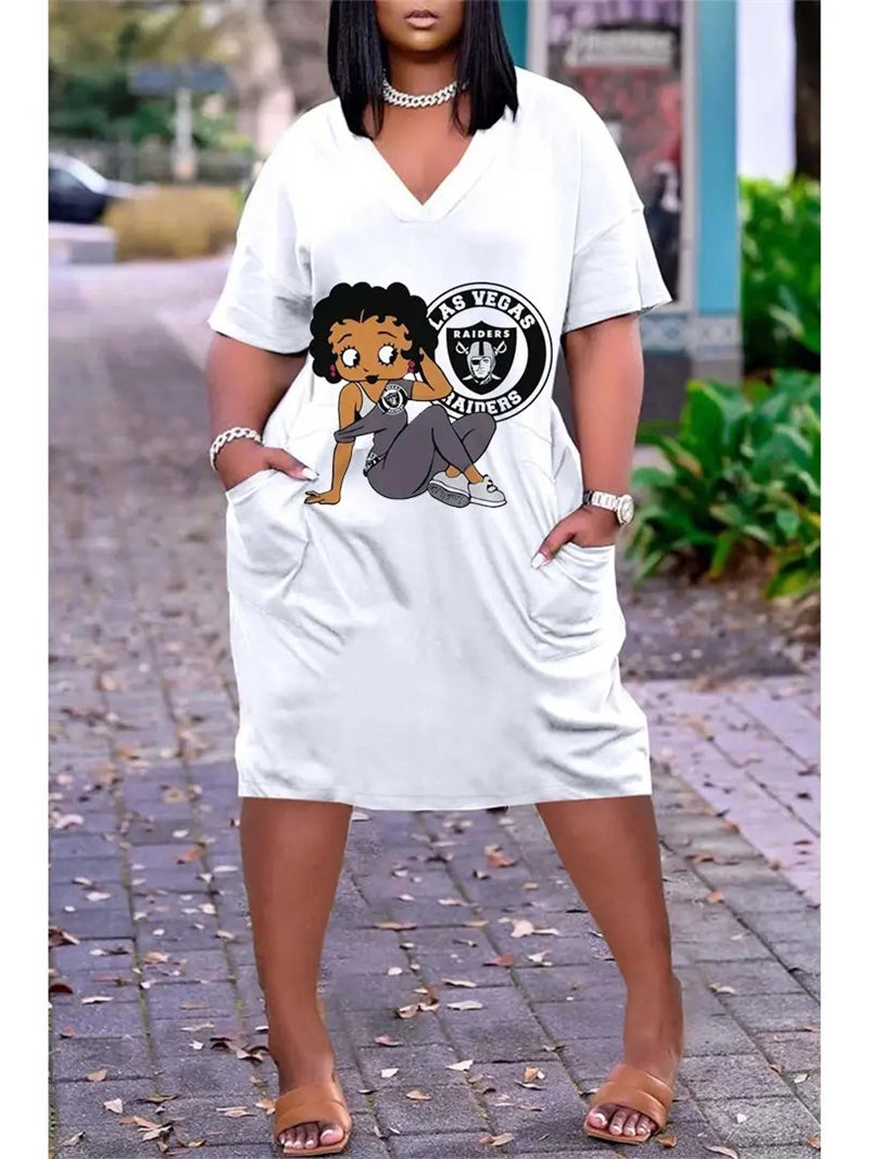 Las Vegas Raiders V-neck Casual Pocket Dress Limited Edition AZBTVCPD000317