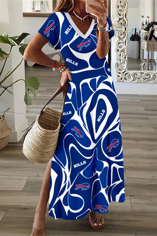 Buffalo Bills V-Neck Side Slit Long Dress AZBTVSD000281
