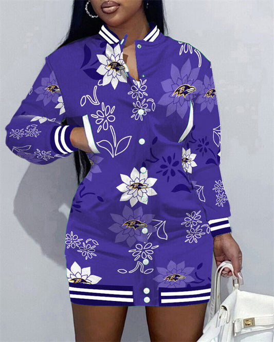 Baltimore Ravens Women Button Down Jacket Dress AZBTBDJD000014