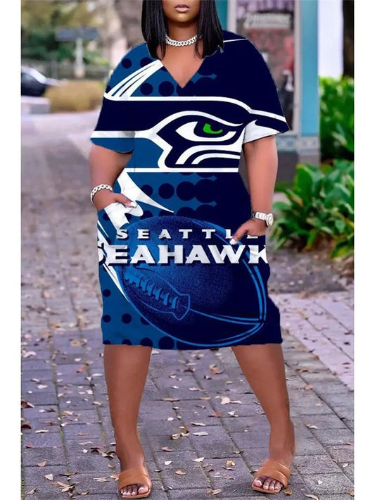 Seattle Seahawks V-neck Casual Pocket Dress Limited Edition AZBTVCPD000396