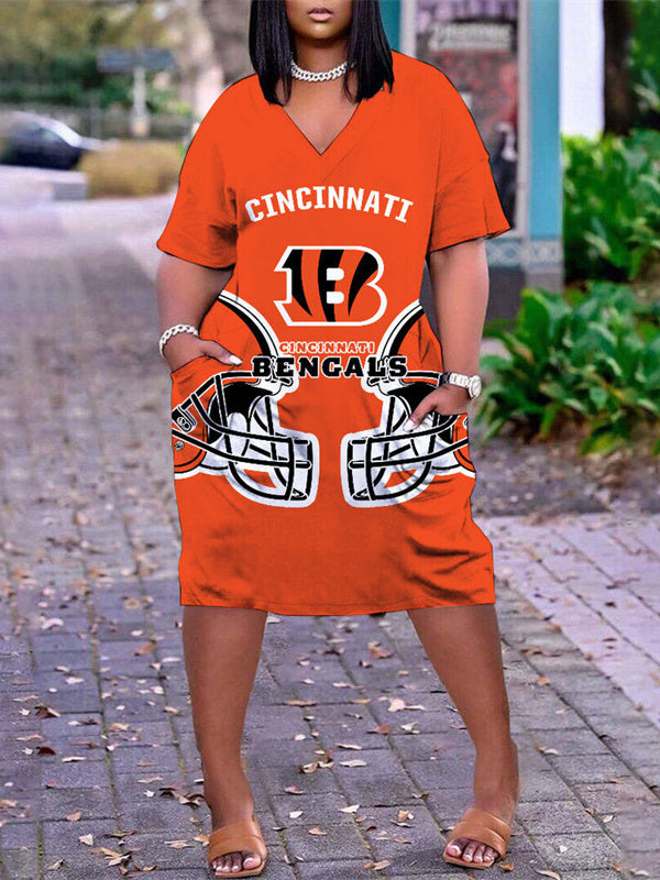 Cincinnati Bengals V-neck Casual Pocket Dress Limited Edition AZBTVCPD000356