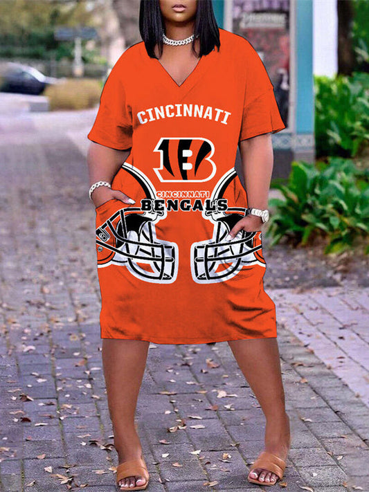 Cincinnati Bengals V-neck Casual Pocket Dress Limited Edition AZBTVCPD000356