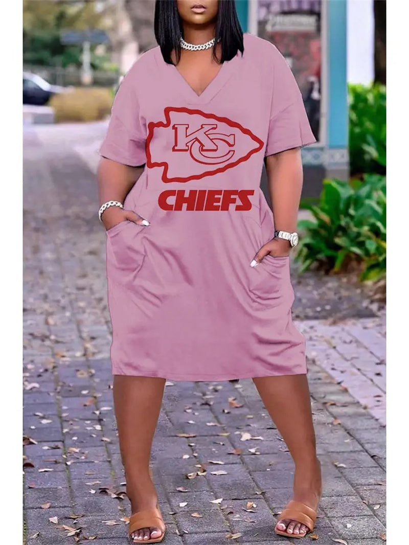 Kansas City Chiefs V-neck Casual Pocket Dress Limited Edition AZBTVCPD000008