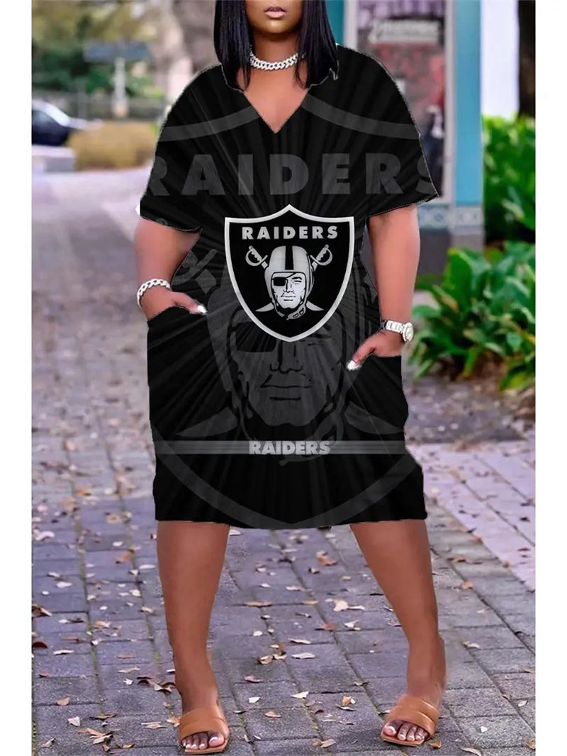 Las Vegas Raiders V-neck Casual Pocket Dress Limited Edition AZBTVCPD000078