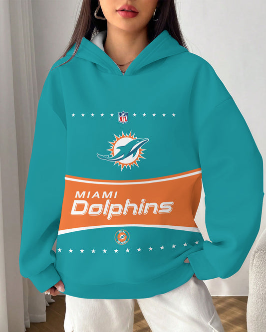 Miami Dolphins Printed Hooded Pocket Pullover Hoodie AZBTPH000053