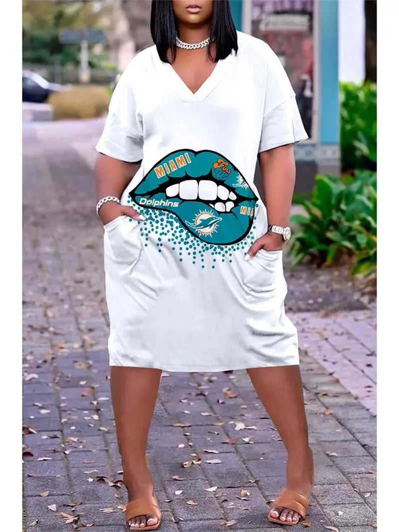 Miami Dolphins V-neck Casual Pocket Dress Limited Edition AZBTVCPD000215