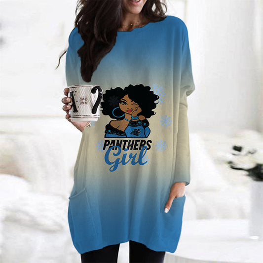 Carolina Panthers Casual Long Sleeve Pocket Dress AZBTLSPD000003