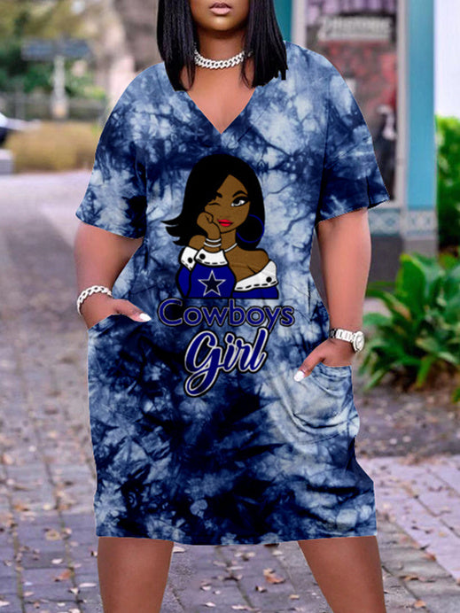 Dallas Cowboys V-neck Casual Pocket Dress Limited Edition AZBTVCPD000226