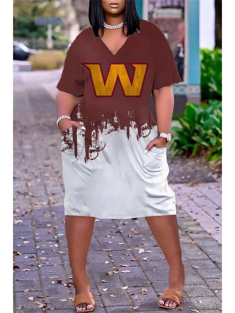 Washington Football Team V-neck Casual Pocket Dress Limited Edition AZBTVCPD000028