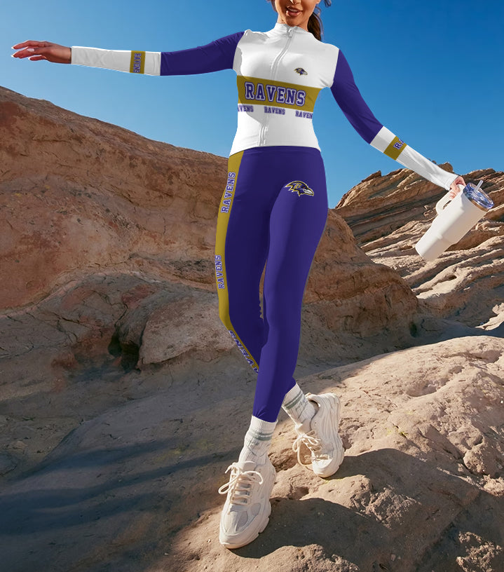 Baltimore Ravens 2 Piece Workout  Sets :Sculpt High Waist Gym Leggings & long Sleeve Sports Top (1)