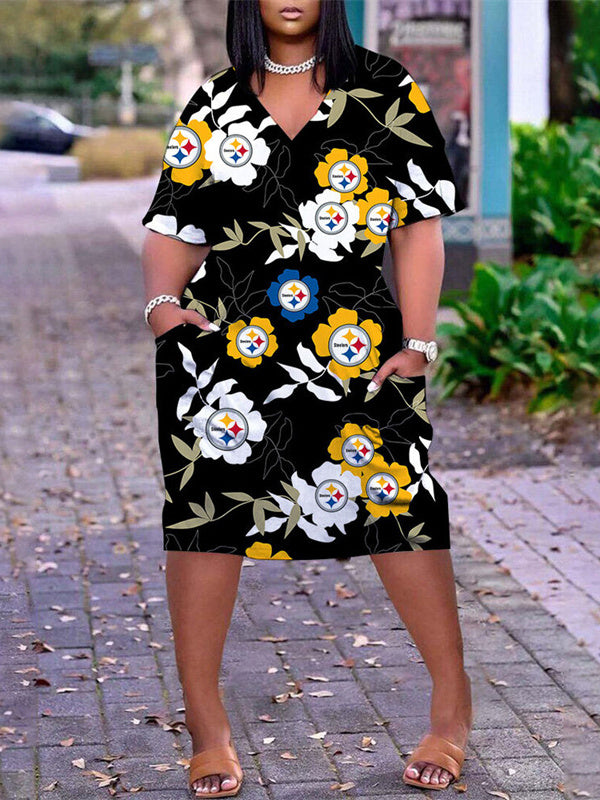 Pittsburgh Steelers V-neck Casual Pocket Dress Limited Edition AZBTVCPD000365