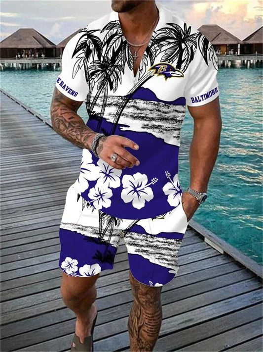 Baltimore Ravens Zip Polo Shirt And Shorts Men AZPLZ185