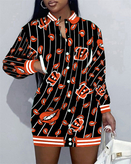 Cincinnati Bengals Women Button Down Jacket Dress AZBTBDJD000306