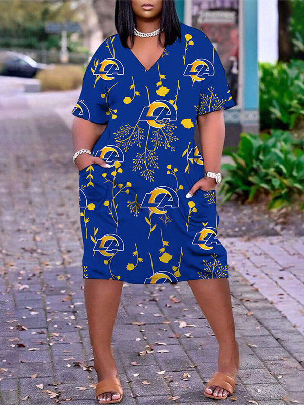 Los Angeles Rams V-neck Casual Pocket Dress Limited Edition AZBTVCPD000347