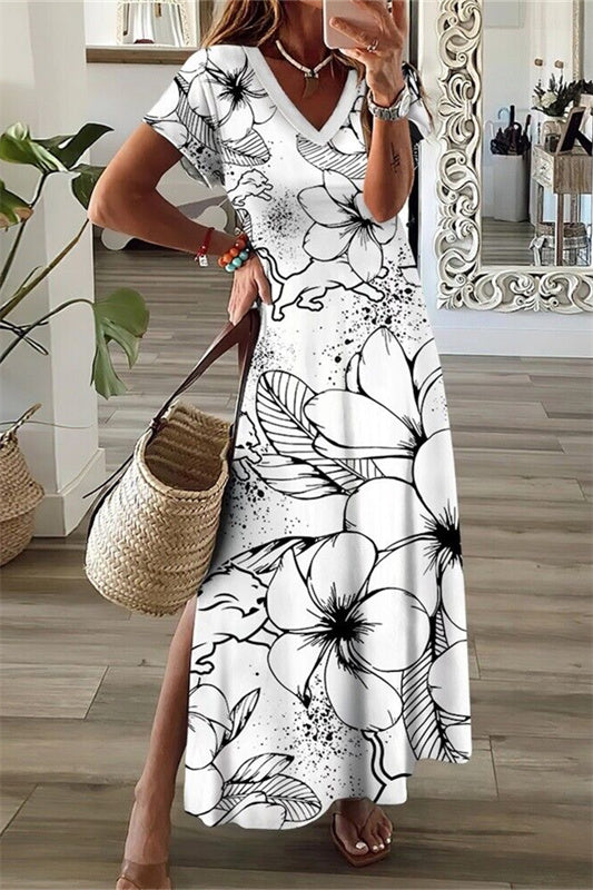 Detroit Lions V-Neck Side Slit Long Dress AZBTVSD000269