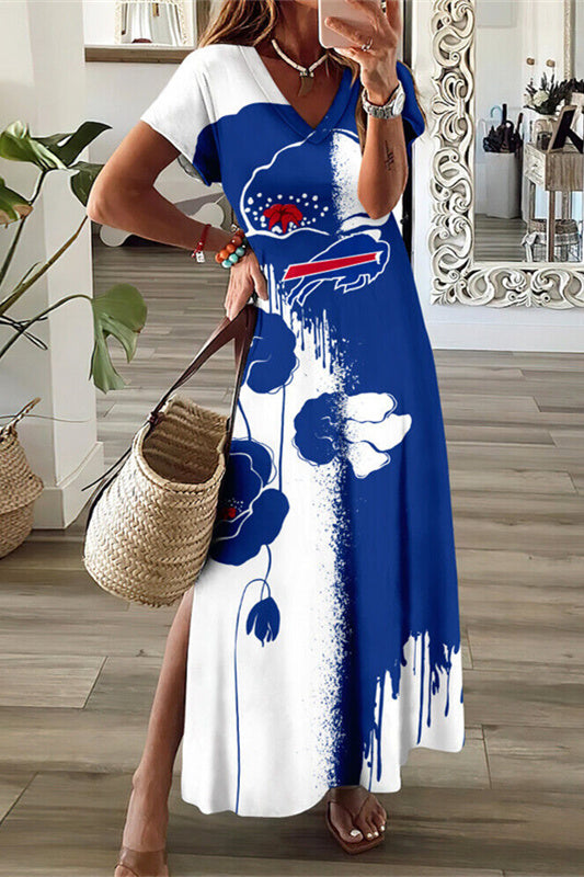 Buffalo Bills V-Neck Side Slit Long Dress AZBTVSD000454