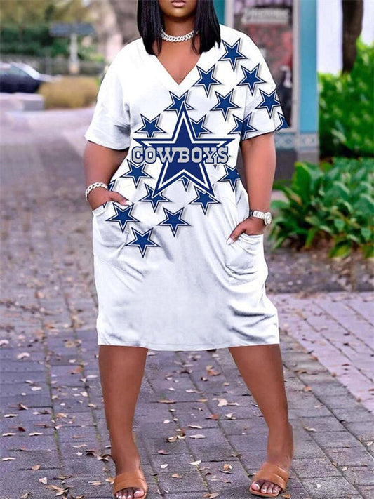 Dallas Cowboys V-neck Casual Pocket Dress Limited Edition AZBTVCPD000482