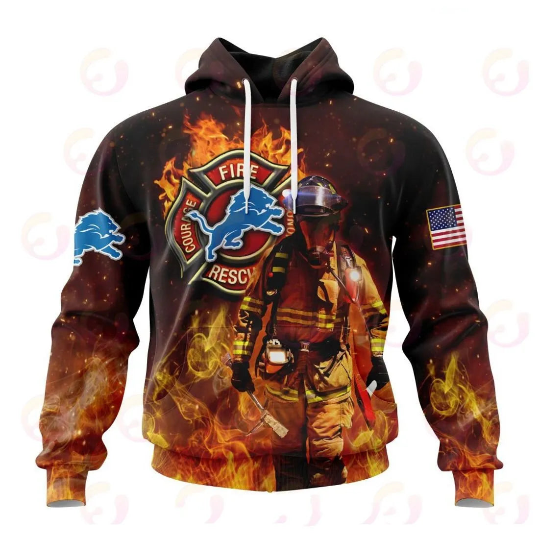 Detroit Lions Honor Firefighters – First Responders All Over Printed T-shirt Sweatshirt Hoodie AZCHD834