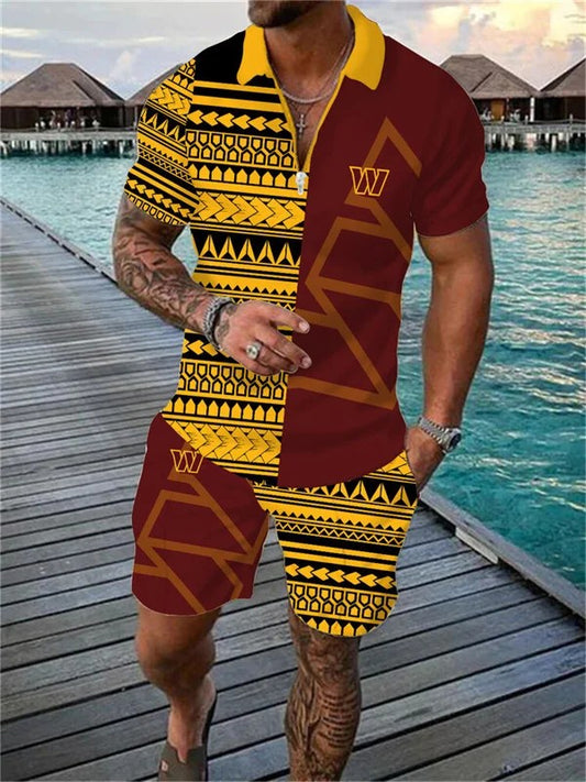 Washington Commanders Zip Polo Shirt And Shorts Men AZPLZ236