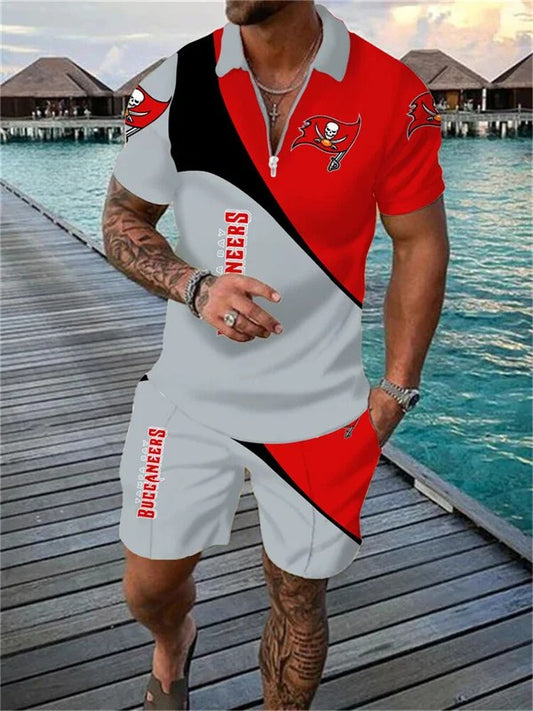Tampa Bay Buccaneers Zip Polo Shirt And Shorts Men AZPLZ059