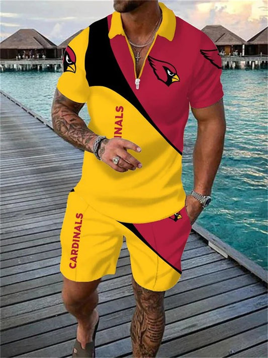 Arizona Cardinals Zip Polo Shirt And Shorts Men AZPLZ070