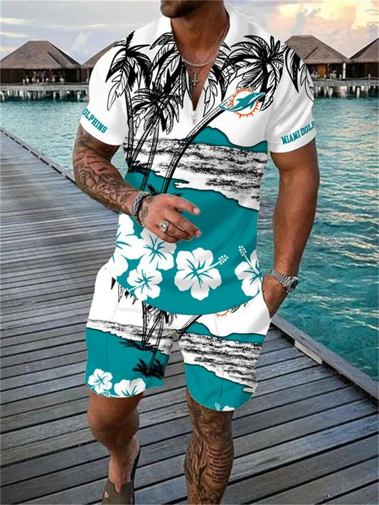 Miami Dolphins Zip Polo Shirt And Shorts Men AZPLZ141