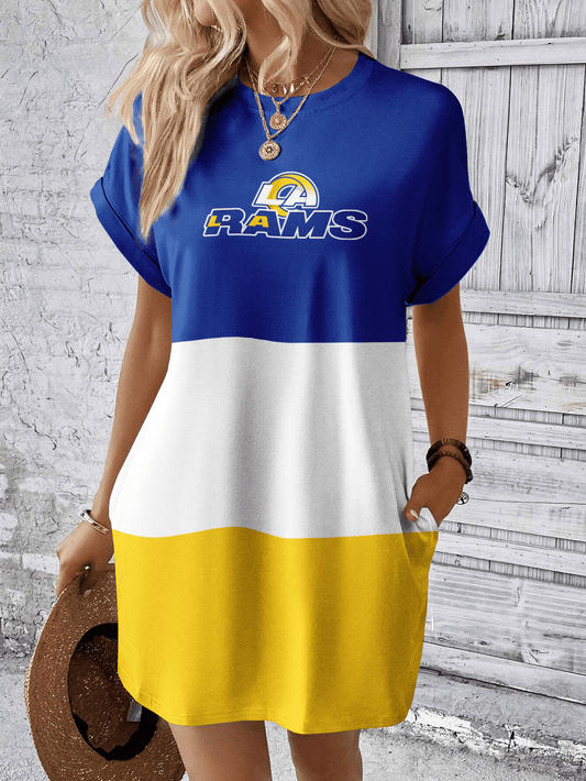 Los Angeles Rams Women Hidden Pocket Batwing Casual Dress AZDDBWCD000081