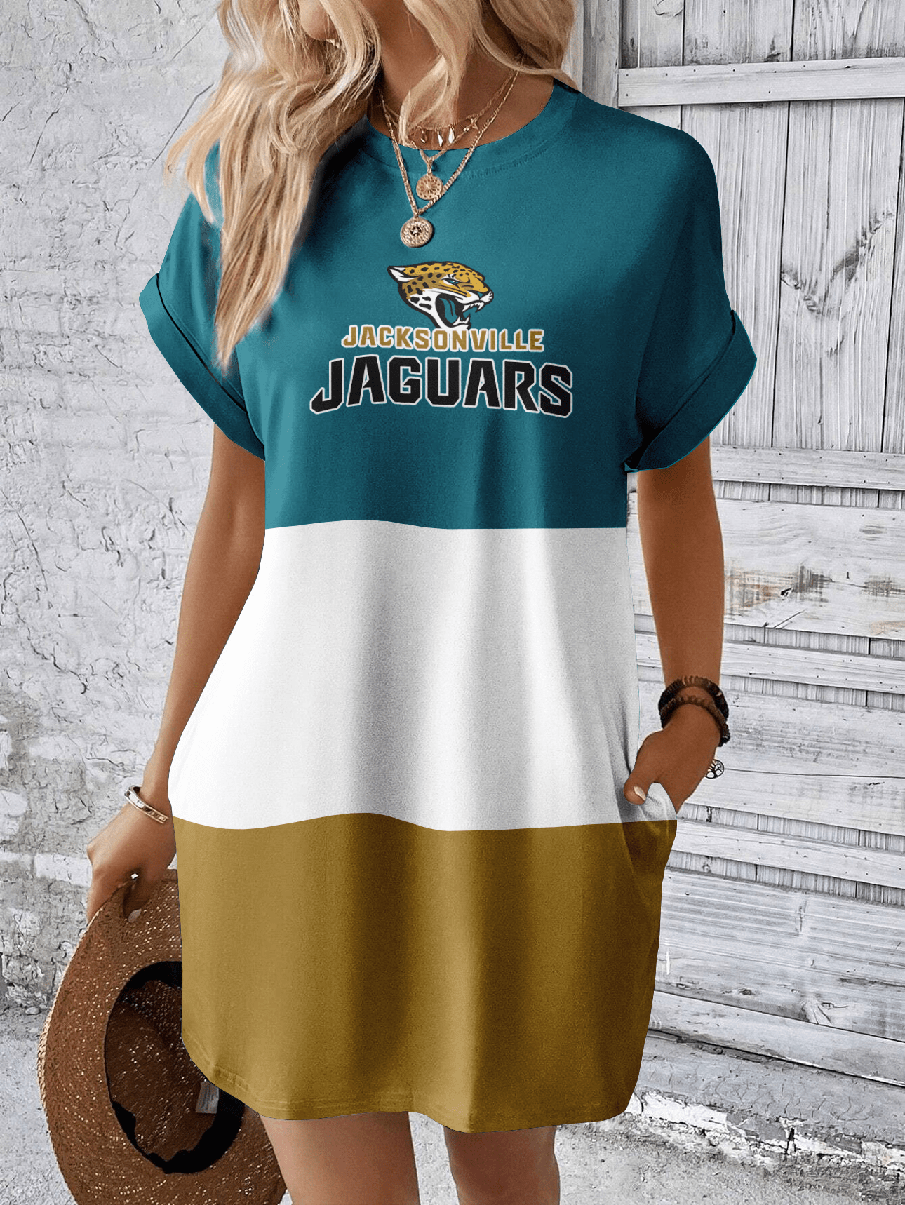 Jacksonville Jaguars Women Hidden Pocket Batwing Casual Dress AZDDBWCD000043