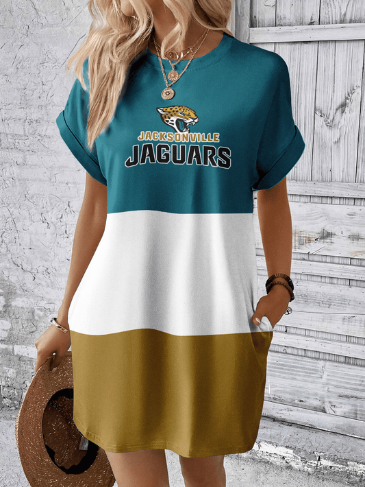 Jacksonville Jaguars Women Hidden Pocket Batwing Casual Dress AZDDBWCD000043