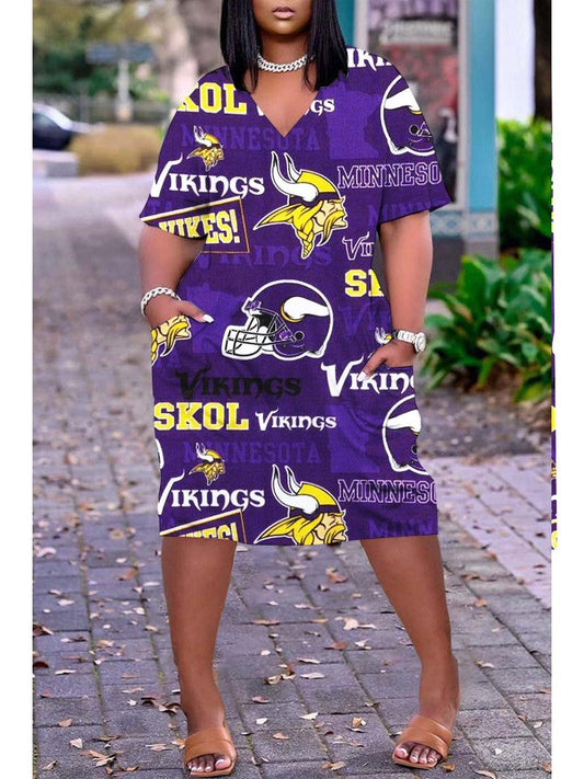 Minnesota Vikings V-neck Casual Pocket Dress Limited Edition AZBTVCPD000152