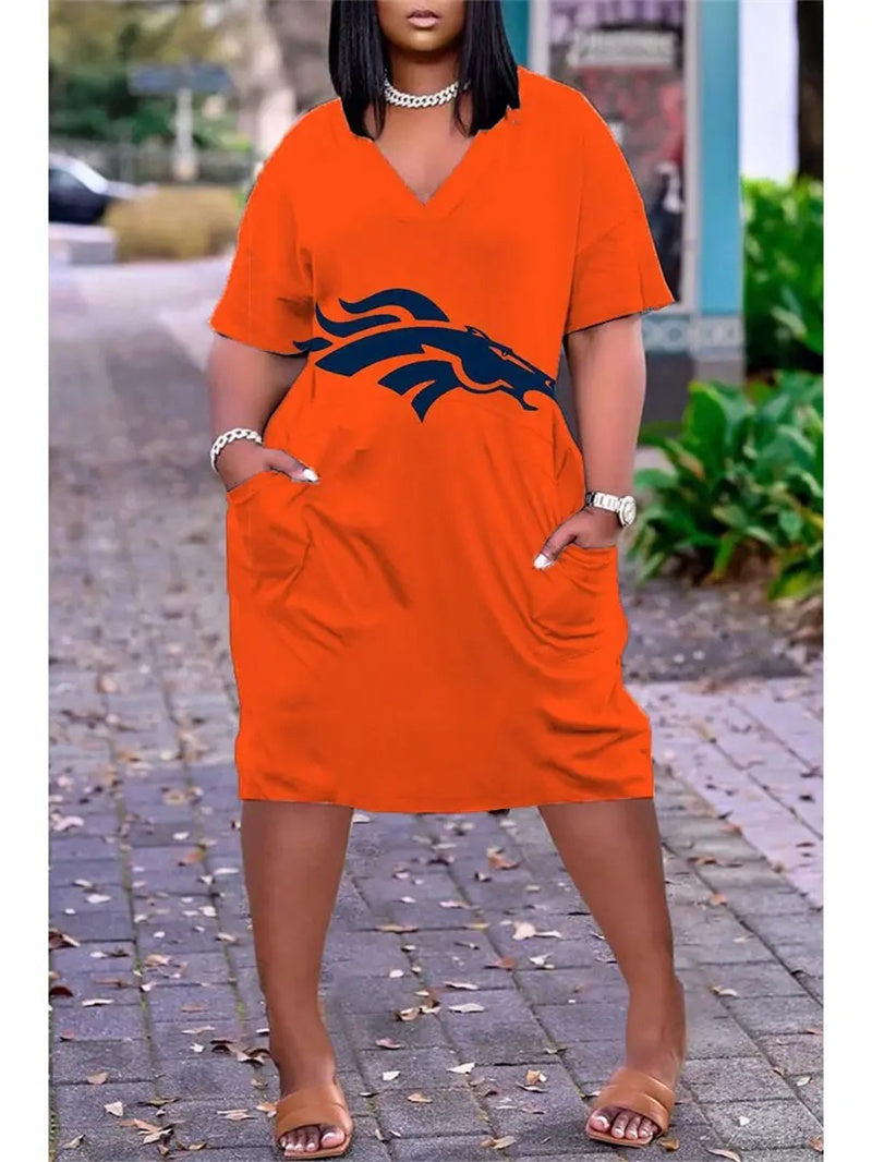Denver Broncos V-neck Casual Pocket Dress Limited Edition AZBTVCPD000220