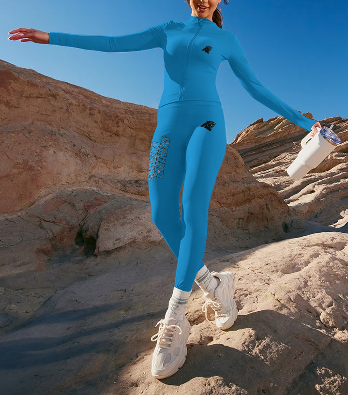 Carolina Panthers 2 Piece Workout  Sets :Sculpt High Waist Gym Leggings & long Sleeve Sports Top (2)