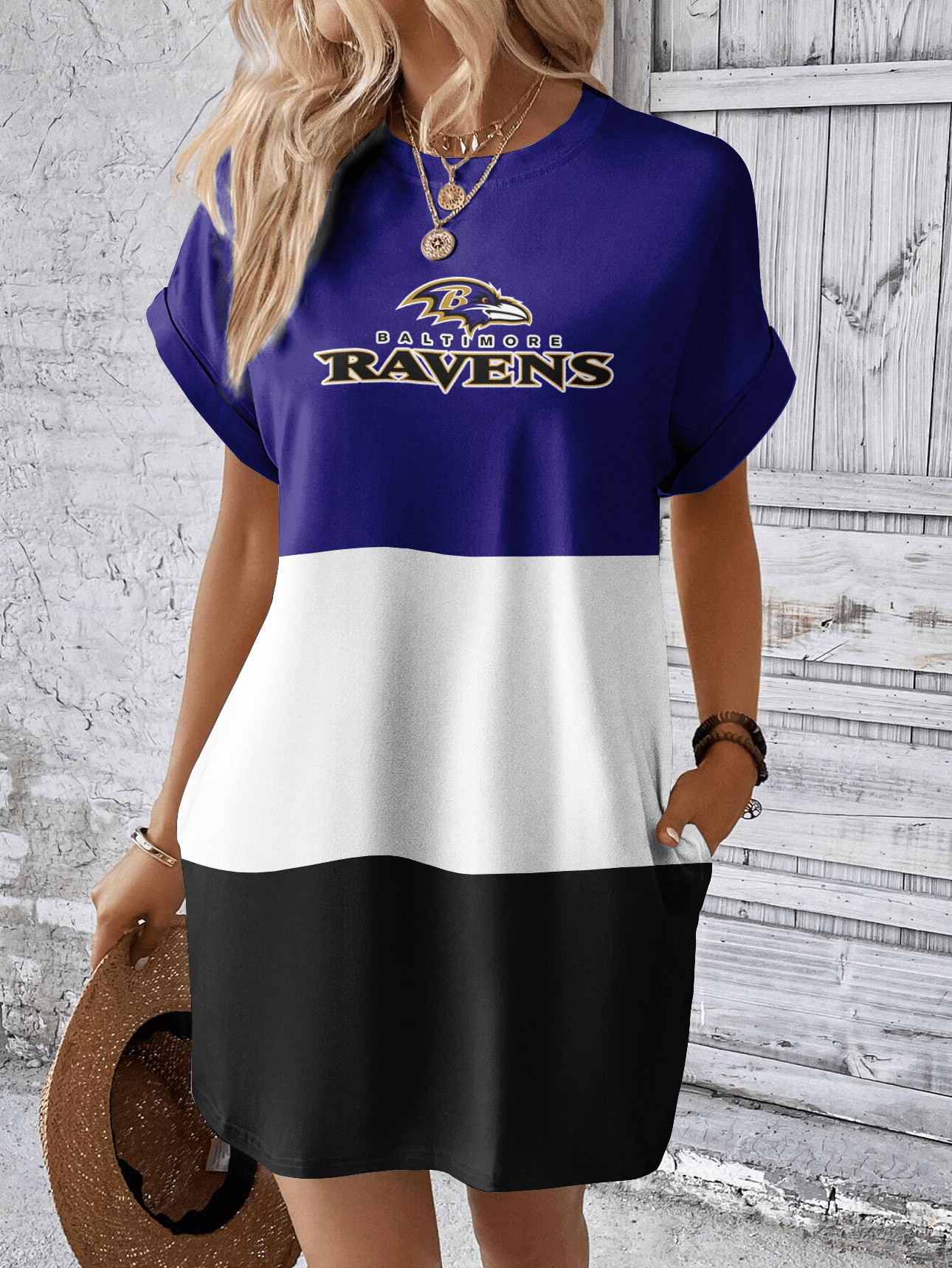 Baltimore Ravens Women Hidden Pocket Batwing Casual Dress AZDDBWCD000001