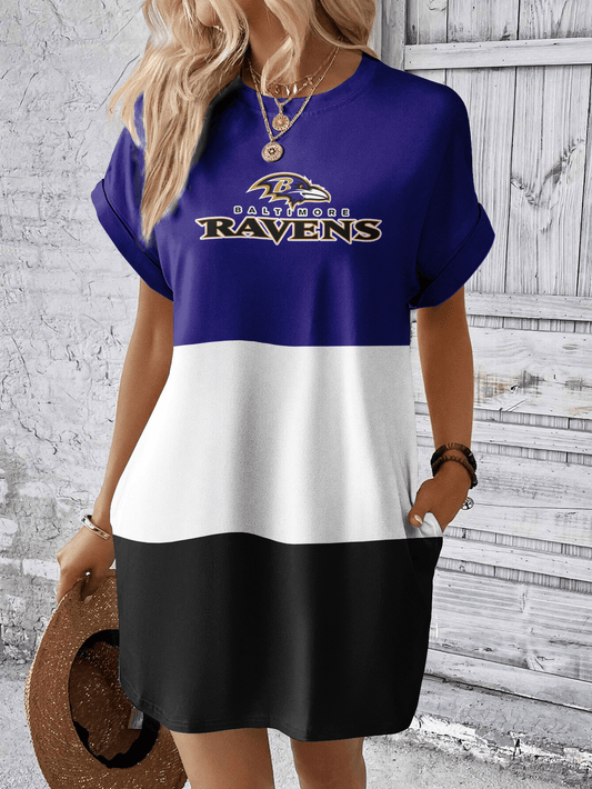 Baltimore Ravens Women Hidden Pocket Batwing Casual Dress AZDDBWCD000001