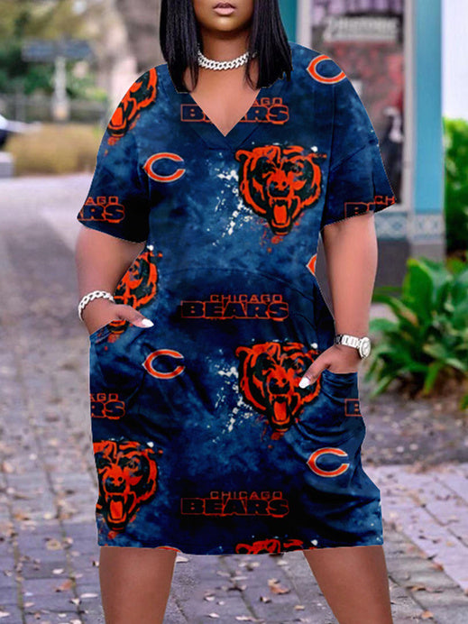 Chicago Bears V-neck Casual Pocket Dress Limited Edition AZBTVCPD000264