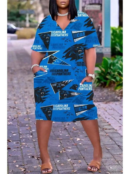Carolina Panthers V-neck Casual Pocket Dress Limited Edition AZBTVCPD000372