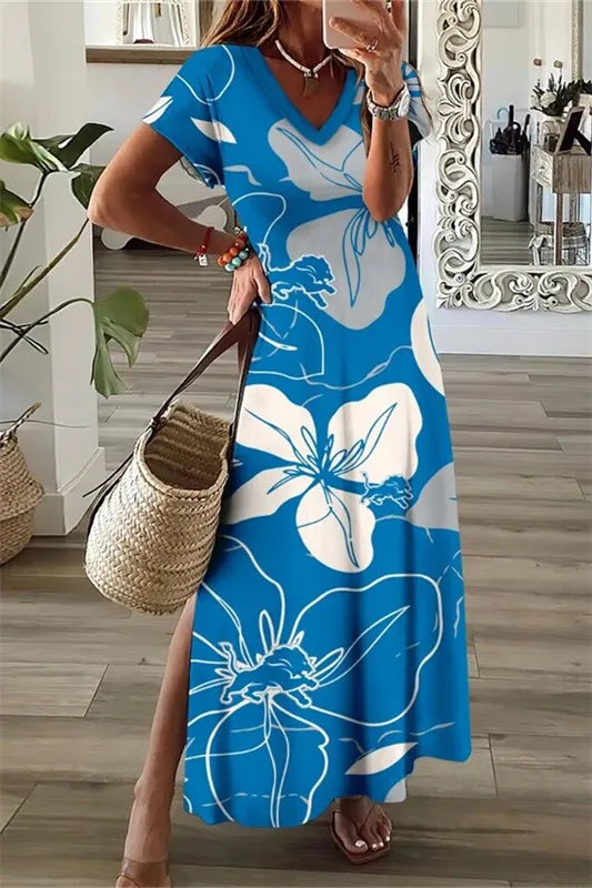 Detroit Lions V-Neck Side Slit Long Dress AZBTVSD000440
