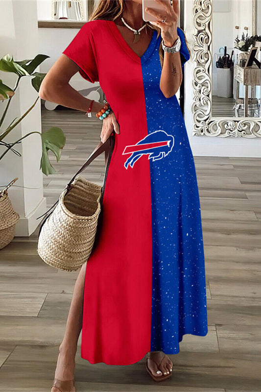 Buffalo Bills V-Neck Side Slit Long Dress AZBTVSD000458