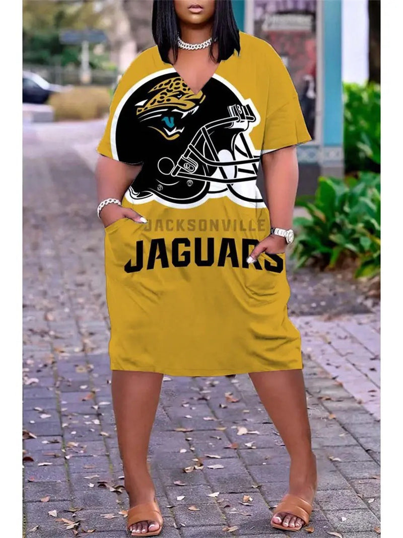 Jacksonville Jaguars V-neck Casual Pocket Dress Limited Edition AZBTVCPD000328