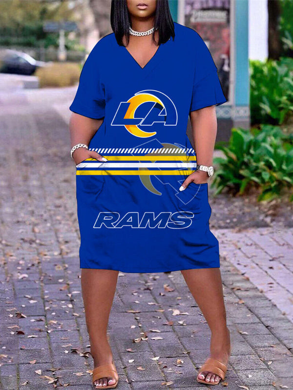 Los Angeles Rams V-neck Casual Pocket Dress Limited Edition AZBTVCPD000104